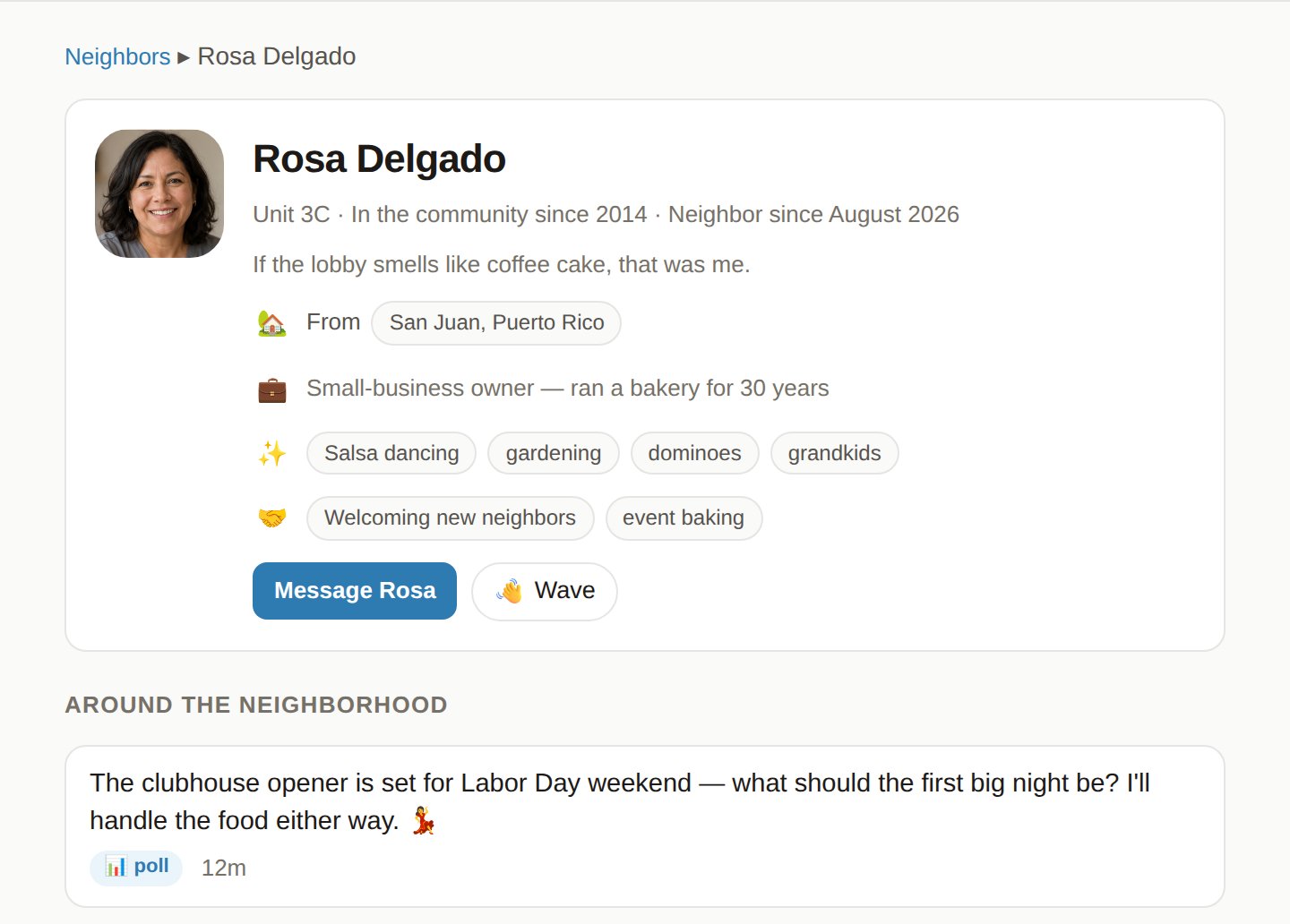 A neighbor's profile with story chips